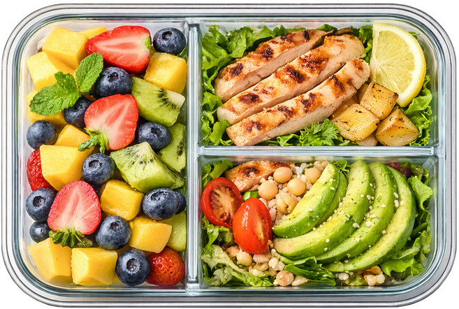 발룬피니 내열유리 나눔 칸막이 밀폐용기, 1개, 직사각 1040mL 3칸