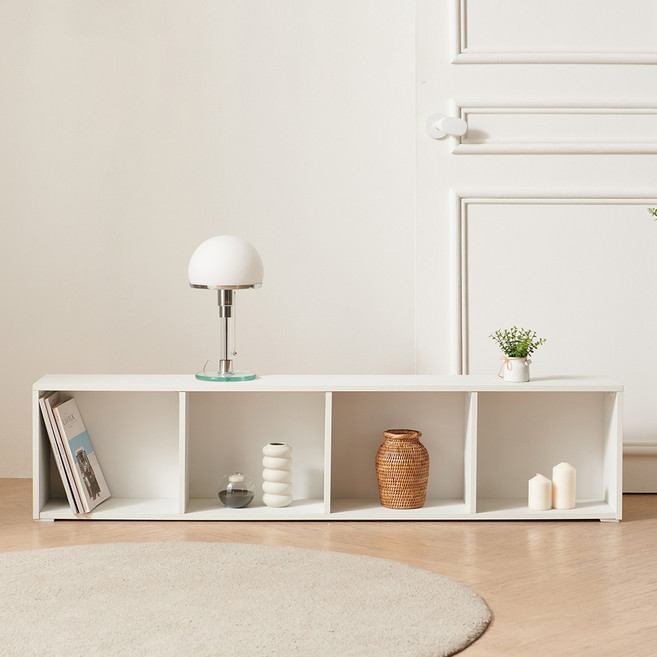 가로형 네칸 낮은 책장, 화이트, 1단