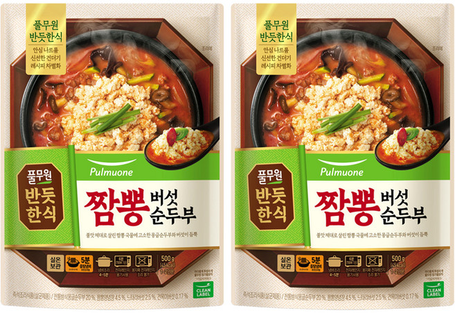 풀무원 반듯한식 짬뽕버섯 순두부, 500g, 2개