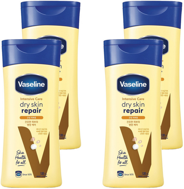 바세린 인텐시브 케어 드라이 스킨 리페어 바디로션, 120ml, 4개