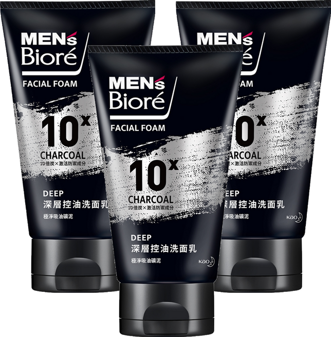 MEN's Biore 台灣公司貨 深層控油洗面乳, 100g, 3條
