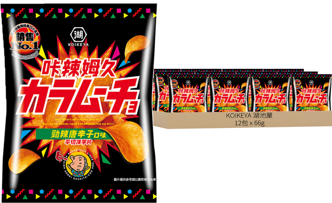 KOIKEYA 湖池屋 咔辣姆久 平切洋芋片 勁辣唐辛子, 66g, 12包
