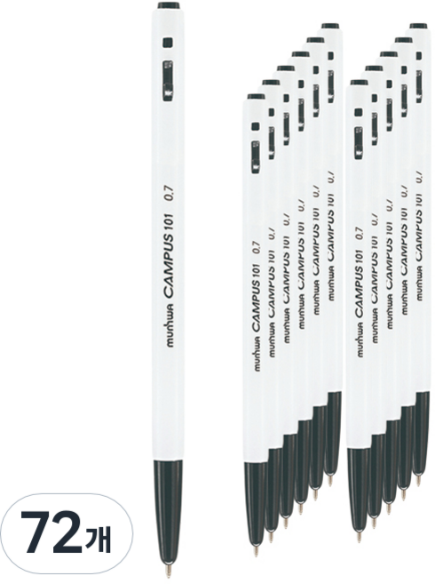 문화연필 캠퍼스101 볼펜 0.7mm, 검정, 72개