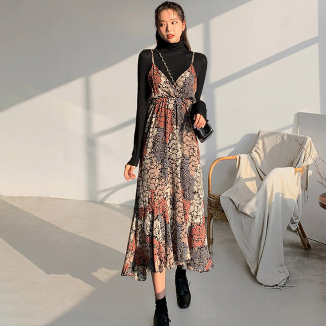 엔비룩 여성용 폴라 꽃원피스 세트