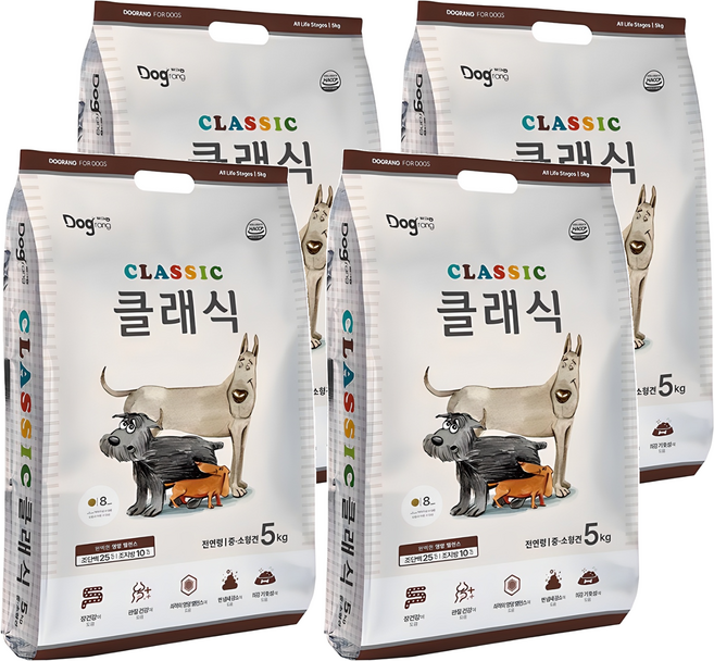 도그랑 전연령 강아지 클래식 건식사료, 닭, 5kg, 4개