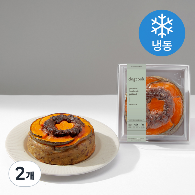 도그쿡 강아지 케이크 냉동 간식, 혼합맛(소고기/단호박), 300g, 2개