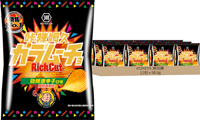 KOIKEYA 湖池屋 咔辣姆久 厚切洋芋片 勁辣唐辛子, 12包, 58.5g