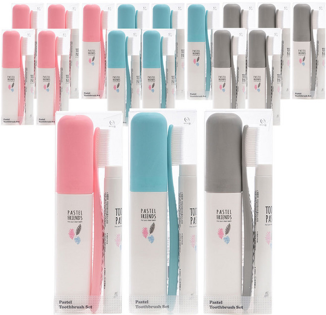 왕타 치약 칫솔 3종 세트 분홍 + 하늘 + 회색, 6세트