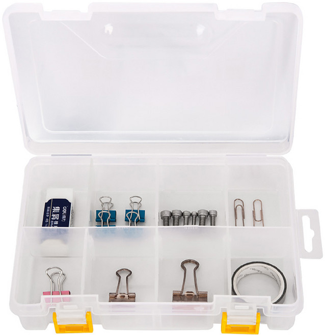 델리 135mm 투명 플라스틱 뚜껑 부품 수납 케이스 분류 8칸 DL432002, 1개