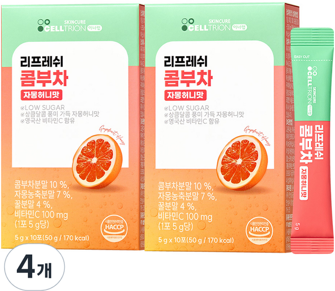 셀트리온 이너랩 리프레쉬 콤부차 자몽허니맛, 4개, 10개입, 5g