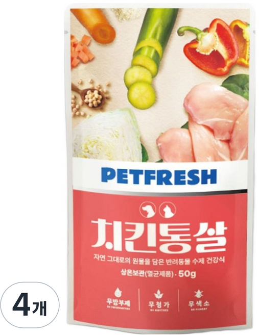 펫프레시 강아지 고양이 프리미엄 든든한끼 습식사료, 50g, 4개, 닭