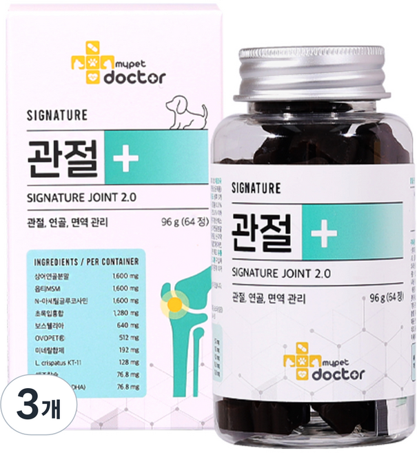 마이펫닥터 강아지 시그니처 조인트 2.0 영양제, 64정, 뼈/관절강화, 3개