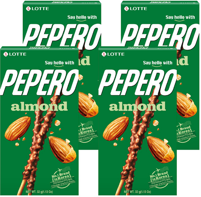 LOTTE PEPERO 杏仁巧克力棒, 32g, 4盒