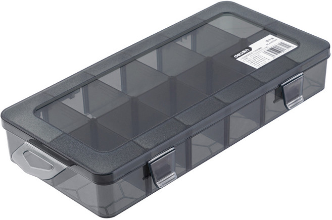 델리툴즈 135mm 투명 플라스틱 뚜껑 부품 수납 케이스 12칸 블랙 DL432304, 1개