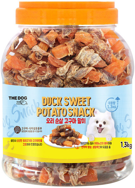 더독 강아지 간식 하드타입 통 져키, 혼합맛(오리/고구마), 1.3kg, 1개