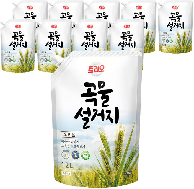 트리오 곡물 설거지 우리밀 주방용 세척제, 1.2L, 10개