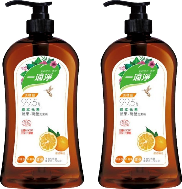 一滴淨 蘆薈多酚食品用洗潔精 柑橘精油, 1kg, 2瓶