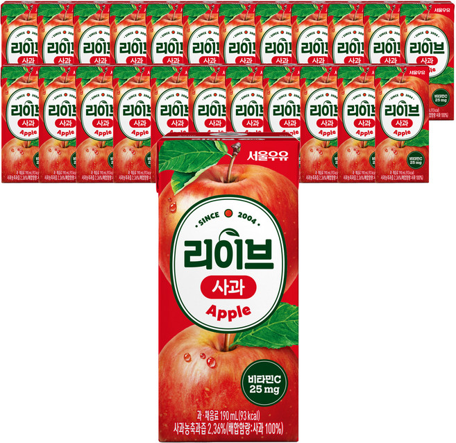 서울우유 리이브 사과 주스, 190ml, 24개