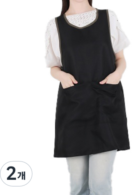 클린유니폼 5색상 한쪽트임 원피스형 앞치마, 블랙, 2개