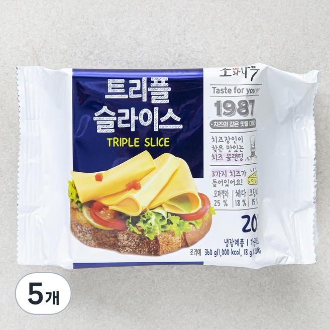 소와나무 트리플 슬라이스 가공치즈, 18g, 20개입, 5개