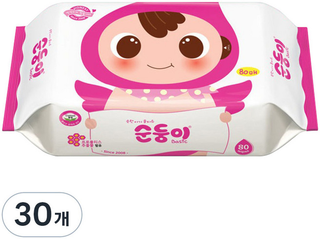 순둥이 베이직 유아물티슈 리필형, 55g, 80매, 30개