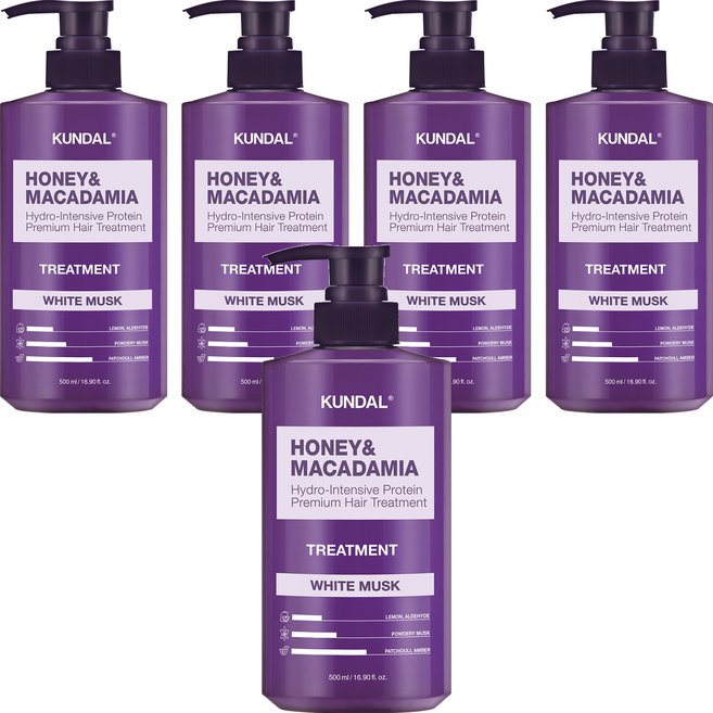 쿤달 허니 앤 마카다미아 헤어 트리트먼트 화이트머스크향, 500ml, 5개