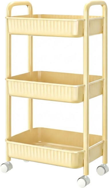 小麥購物 奶油風推車置物架 C500 39 x 29.5 x 76.5 cm, 3層, 黃色