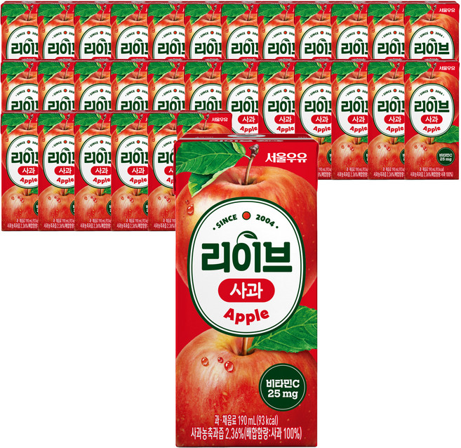 서울우유 리이브 사과 주스, 190ml, 72개