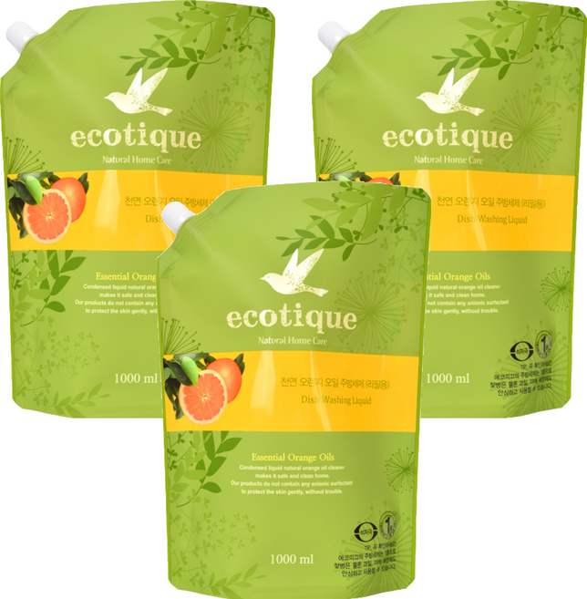 에코띠끄 오렌지오일 주방세제 리필, 1L, 3개