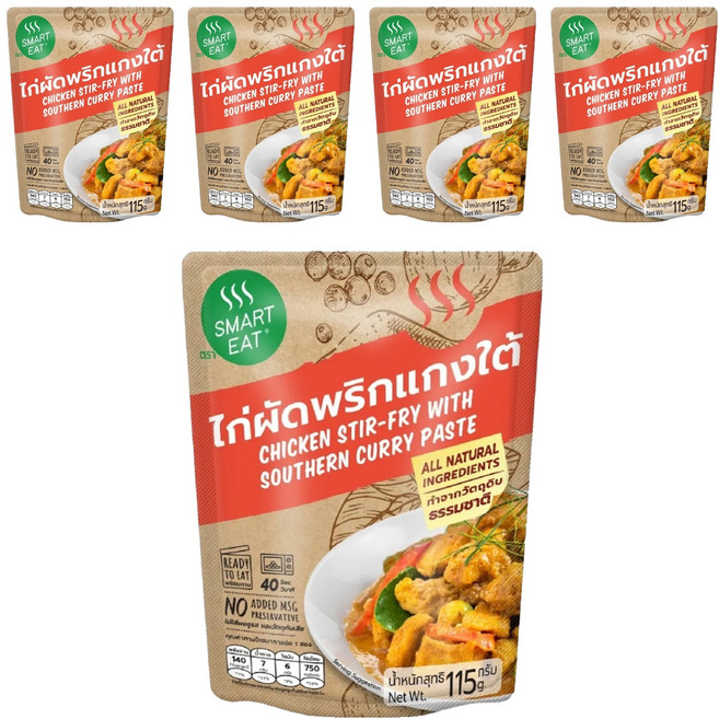 SMART EAT 南方風味咖哩打拋雞肉即食包 無味精 無防腐劑, 115g, 5包
