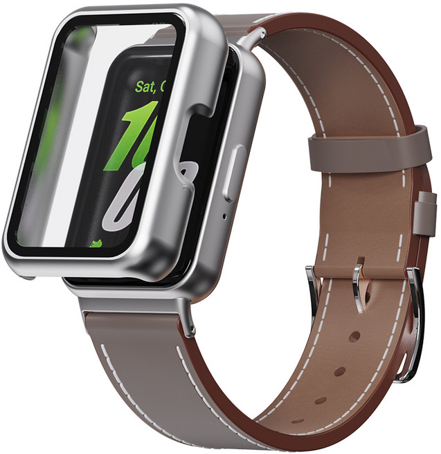 칸탐 갤럭시워치핏3 풀커버케이스 + 가죽스트랩 세트, 그레이, 1개