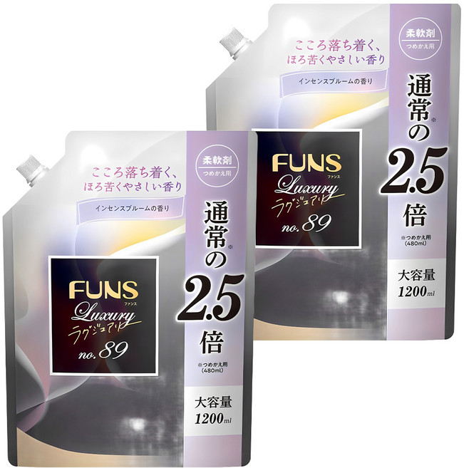 第一石鹼 FUNS Luxury 衣物柔軟精 No.89 玫瑰香 補充包, 1.2L, 2袋