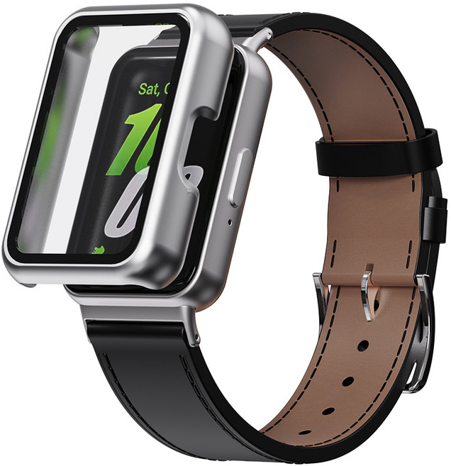 칸탐 갤럭시워치핏3 풀커버케이스 + 가죽스트랩 세트, 블랙, 1개