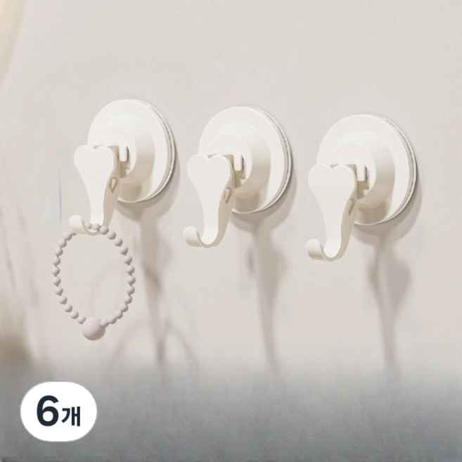 피어니스트 하트 흡착 후크 무타공 걸이, 화이트, 6개