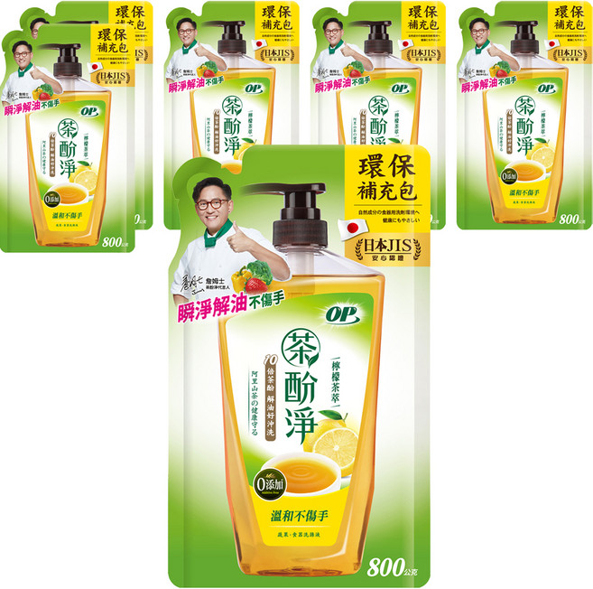 OP 茶酚淨洗潔精補充包 檸檬茶萃, 800g, 6包