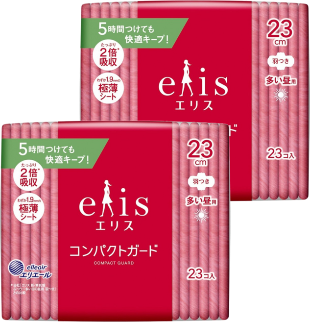 elleair 艾黎艾爾 elis 愛麗思 極致薄衛生棉 護翼型, 日用量多型(23cm), 23片, 2包