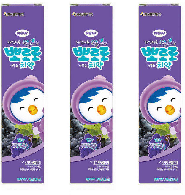 뽀로로 저불소 치약 포도향, 50g, 3개