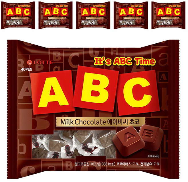 롯데웰푸드 ABC 초콜릿, 187g, 6개
