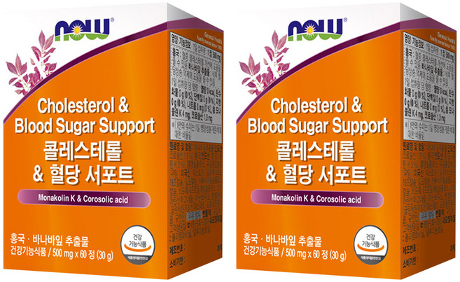 나우푸드 콜레스테롤 혈당 서포트 60p, 2개, 60정