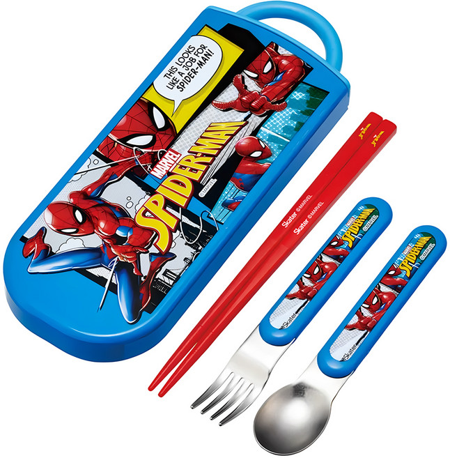 Skater 抗菌兒童3合1餐具組, SPIDER MAN, 湯匙 + 叉子 + 筷子 + 外盒, 1組