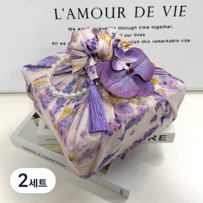 마메 라벤더 보자기 + 노리개 + 꽃 진주 풀세트, 혼합색상, 2세트