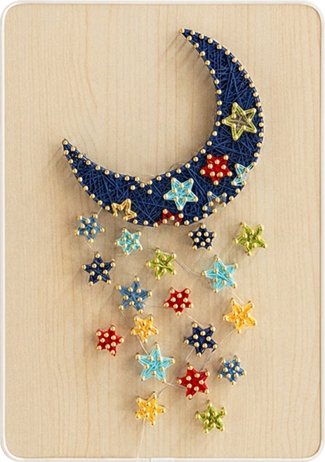 半島良品 DIY手作釘子畫弦絲掛畫 附燈串 21 x 30 x 1cm, 滿天星