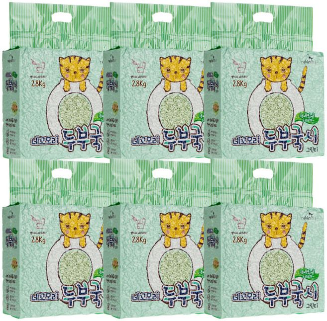 네꼬모리 두부국시 고양이 모래 그린티, 2.8kg, 6개, 녹차