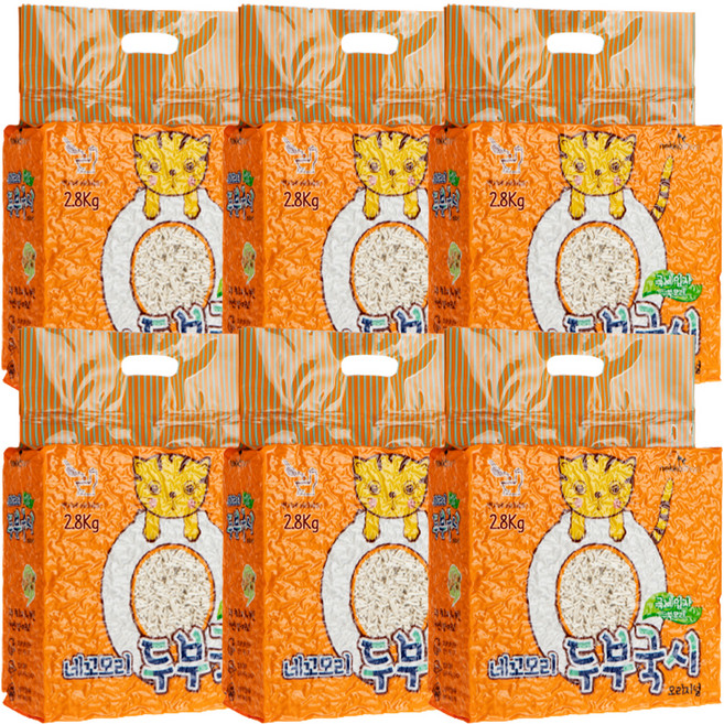 네꼬모리 응고형 두부국시 극세입자 고양이 모래 오리지널, 2.8kg, 6개, 크리미 요거트 향