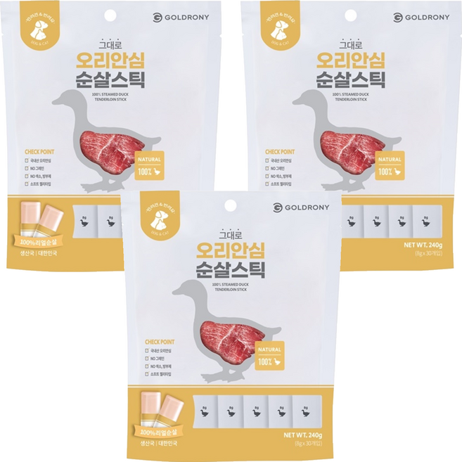 골드로니 반려동물 그대로 순살스틱 간식 30p, 오리30p, 8g, 3개