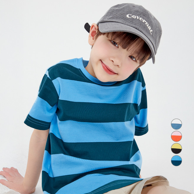 롤리트리 아동용 와이드 스트라이프 반팔 티셔츠