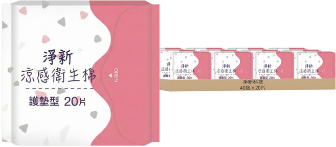 淨新科技 涼感衛生棉, 40包, 20片, 護墊型(15.5cm)