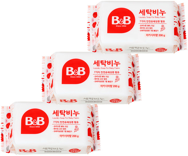 비앤비 유아용 세탁비누 아카시아향, 200g, 3개
