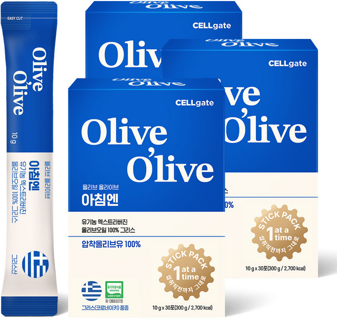 셀게이트 올리브 올라이브 아침엔 유기농 엑스트라버진 오일 그리스 30p, 300g, 3개