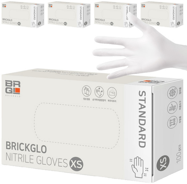 브릭글로 스탠다드 장갑 100p, 화이트, 미니(XS), 5개